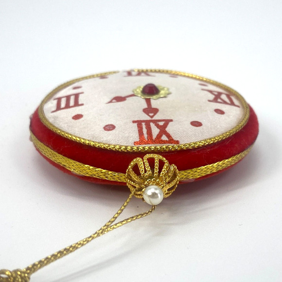Vintage Frankel Clock Ornaments Red Green Felt 2-1/2 inches - Picture 6 of 15